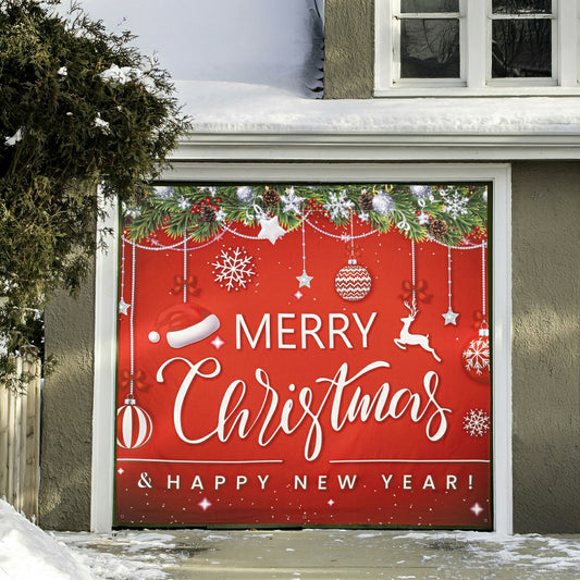 Merry Christmas & Happy New Year Single Garage Door Cover | Plow & Hearth