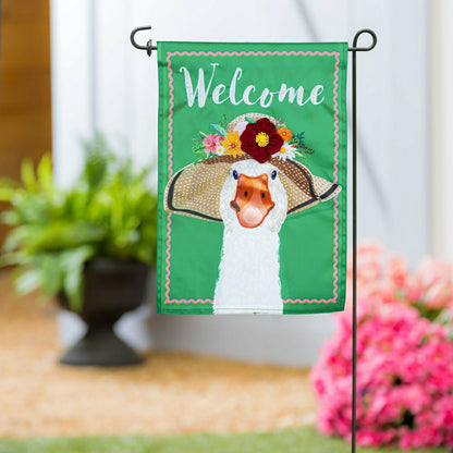 Flowery Goose Applique Garden Flag | Plow & Hearth