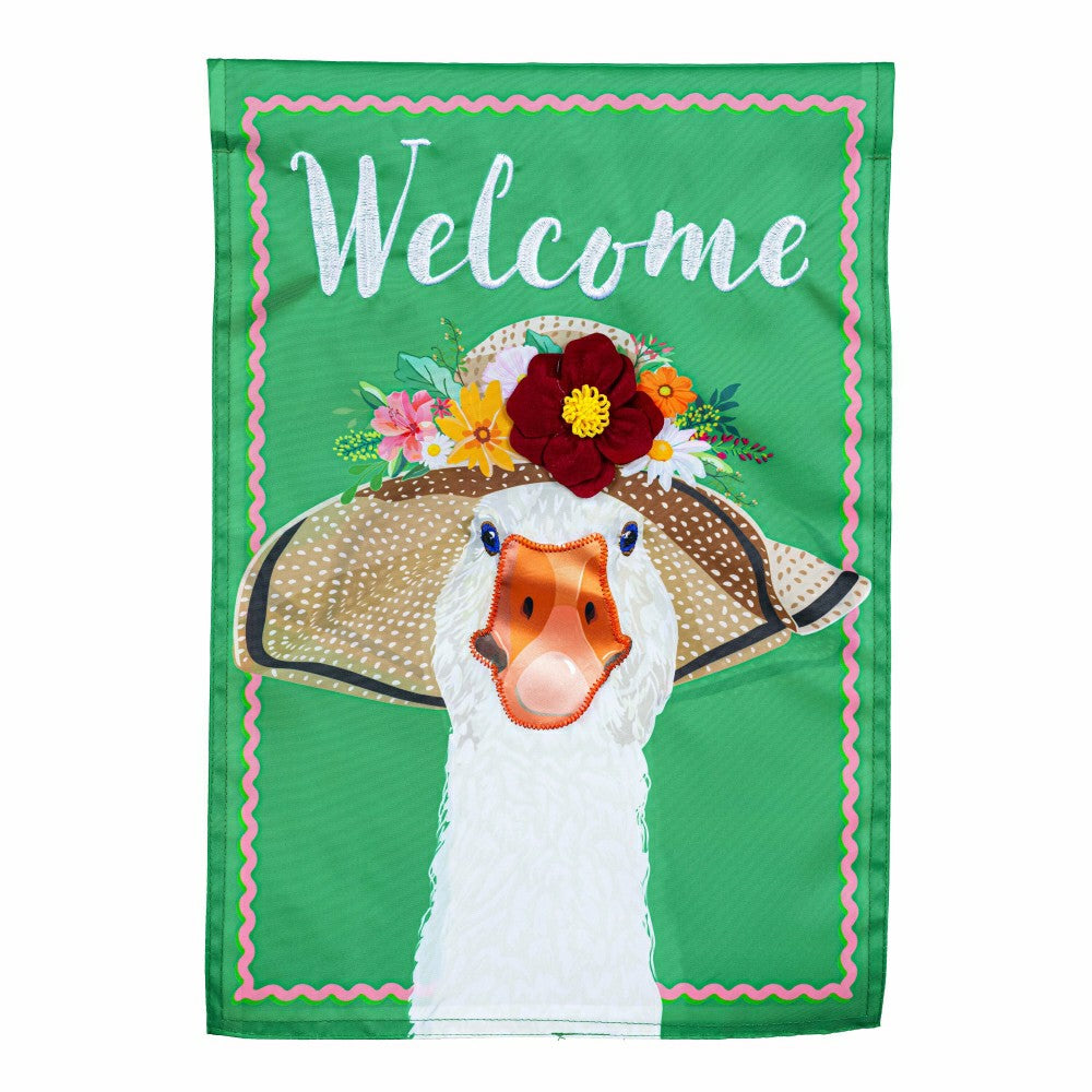 Flowery Goose Applique Garden Flag | Plow & Hearth