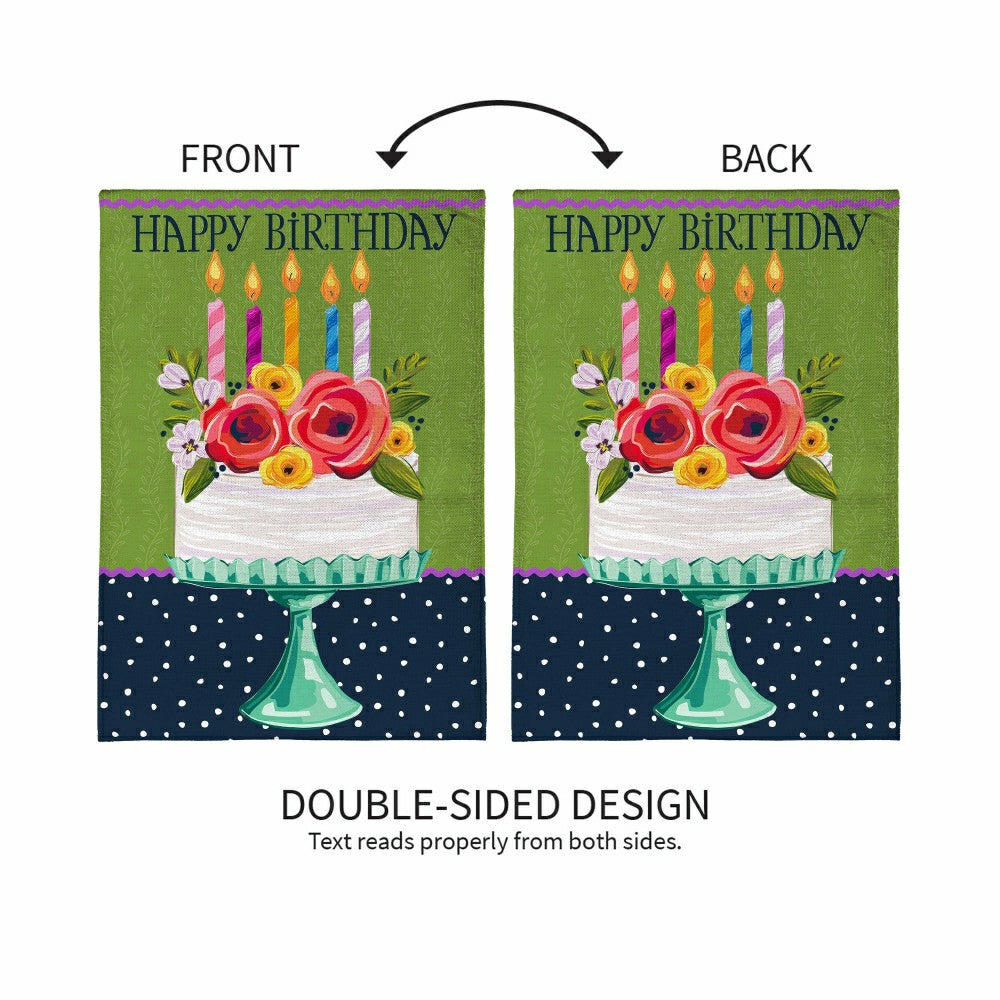 Floral Happy Birthday Cake Burlap Garden Flag | Plow & Hearth