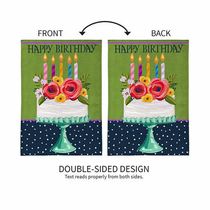 Floral Happy Birthday Cake Burlap Garden Flag | Plow & Hearth