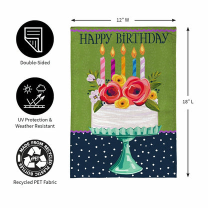 Floral Happy Birthday Cake Burlap Garden Flag | Plow & Hearth