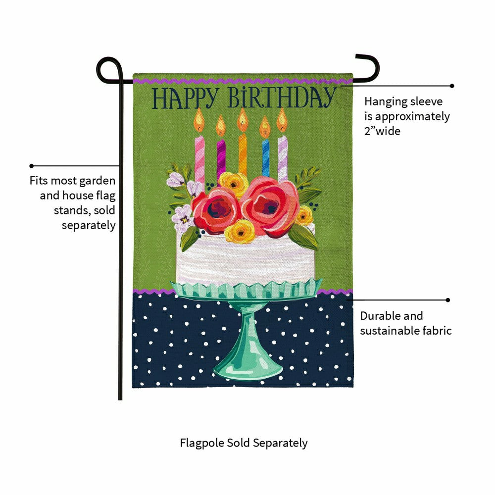 Floral Happy Birthday Cake Burlap Garden Flag | Plow & Hearth