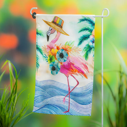 Palm Beach Floral Flamingo Applique Garden Flag | Plow & Hearth