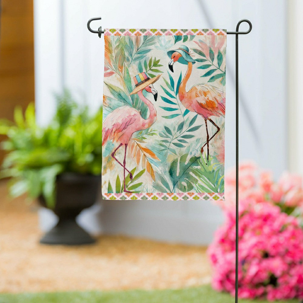 Palm Beach Flamingos Suede Garden Flag | Plow & Hearth