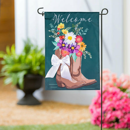 Boots And Bow Floral Applique Garden Flag | Plow & Hearth