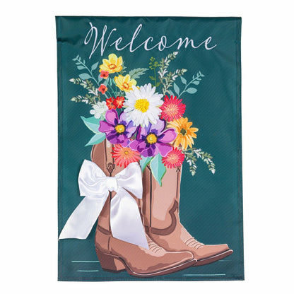 Boots And Bow Floral Applique Garden Flag | Plow & Hearth
