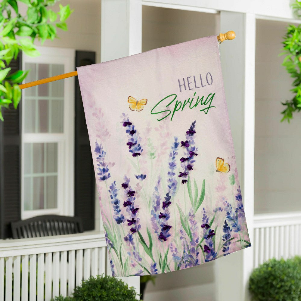 Hello Spring Lavender Burlap House Flag | Plow & Hearth