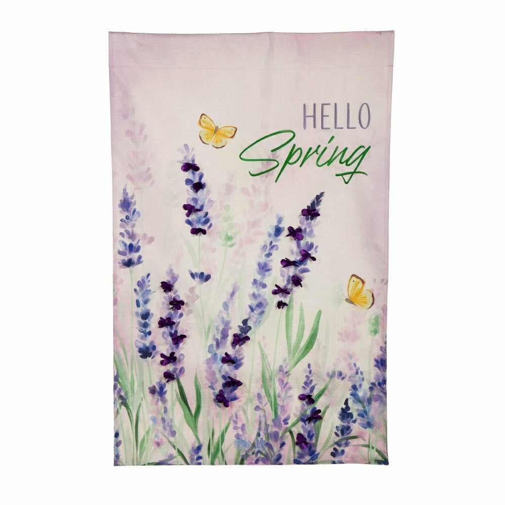 Hello Spring Lavender Burlap House Flag | Plow & Hearth