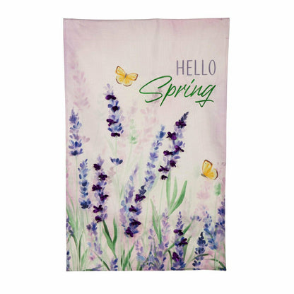 Hello Spring Lavender Burlap House Flag | Plow & Hearth