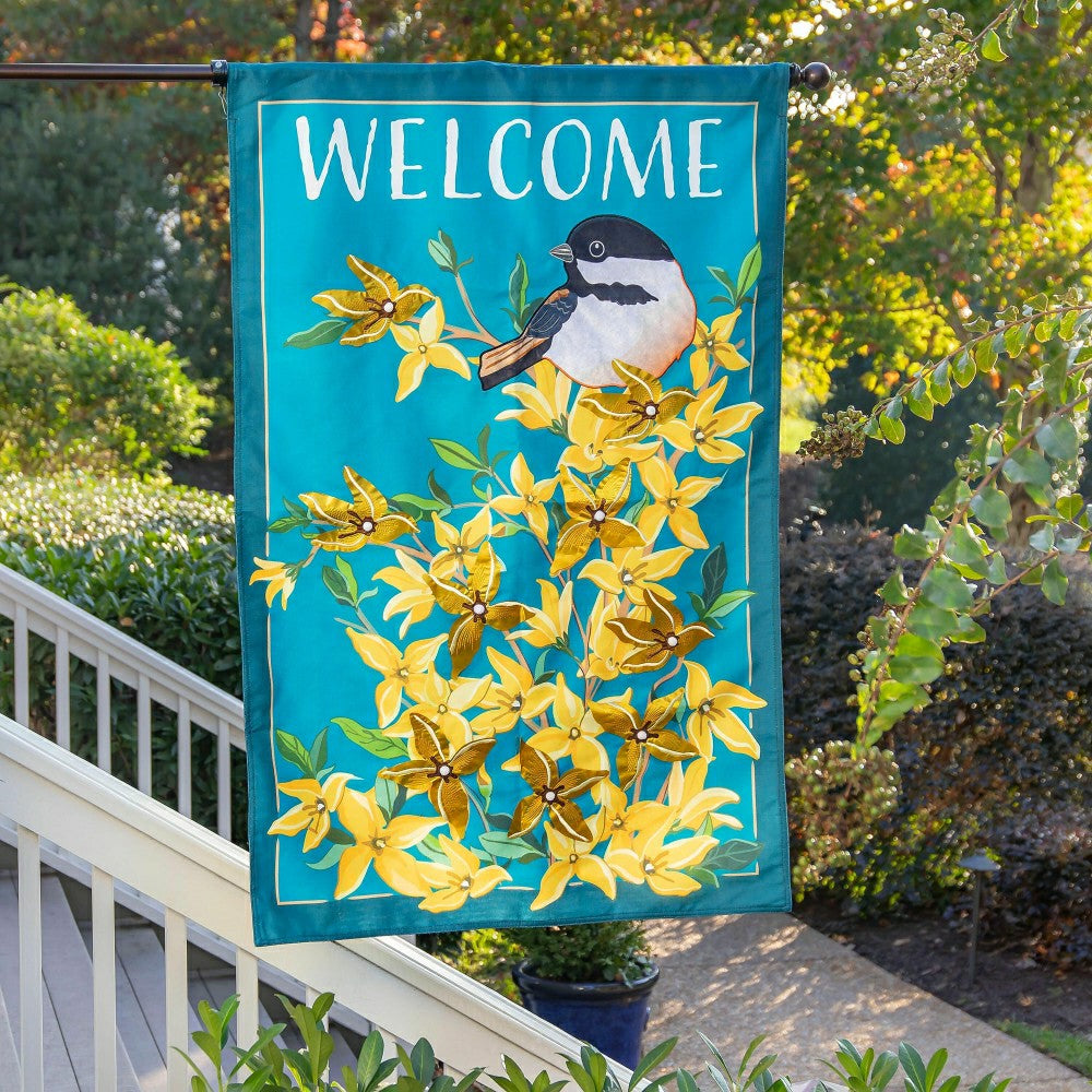 Forsythia and Chickadee Welcome Estate Flag | Plow & Hearth