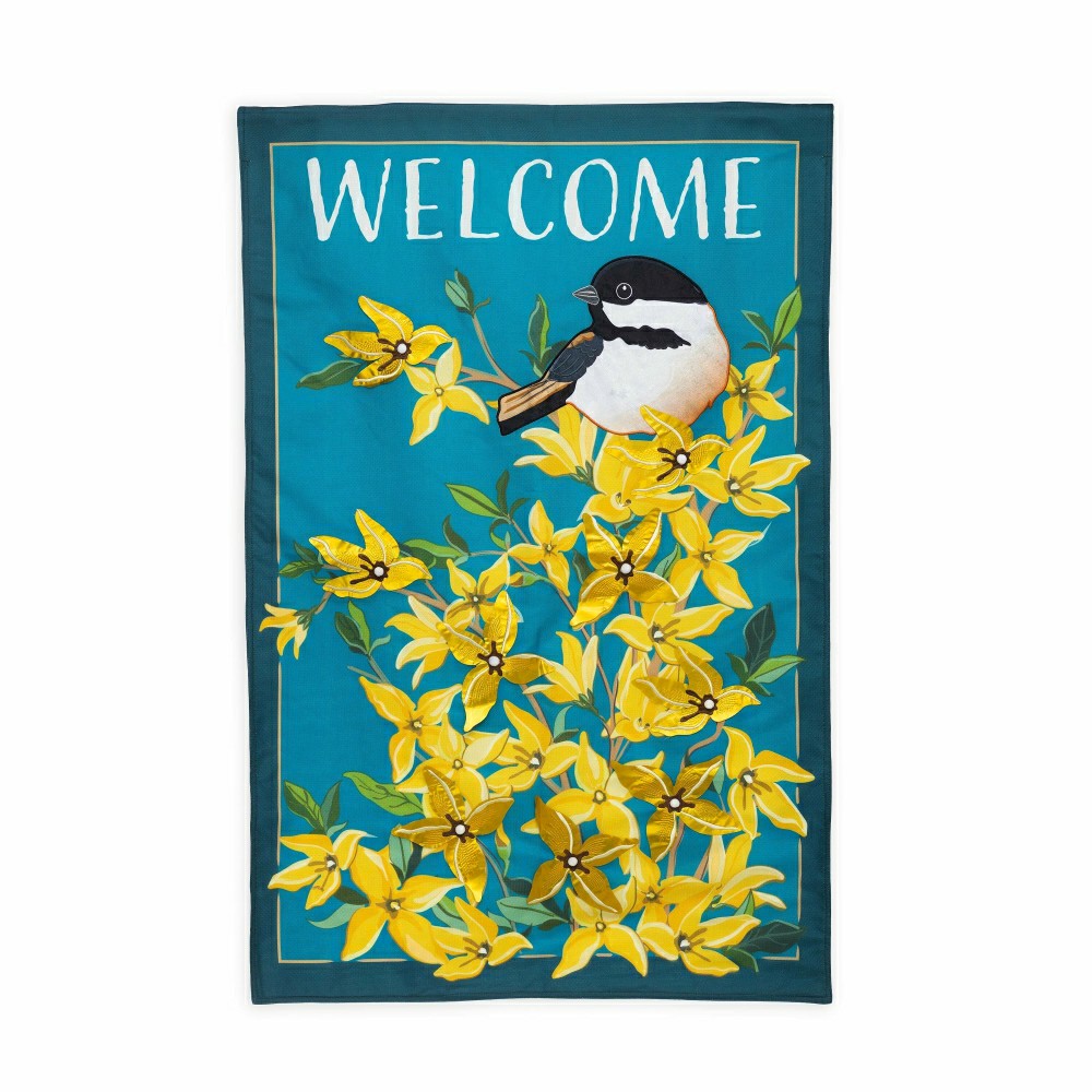 Forsythia and Chickadee Welcome Estate Flag | Plow & Hearth