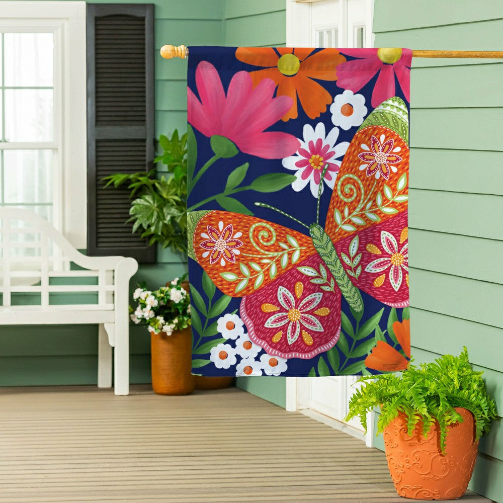 Bloom & Burst Floral Suede House Flag Front & Back | Plow & Hearth