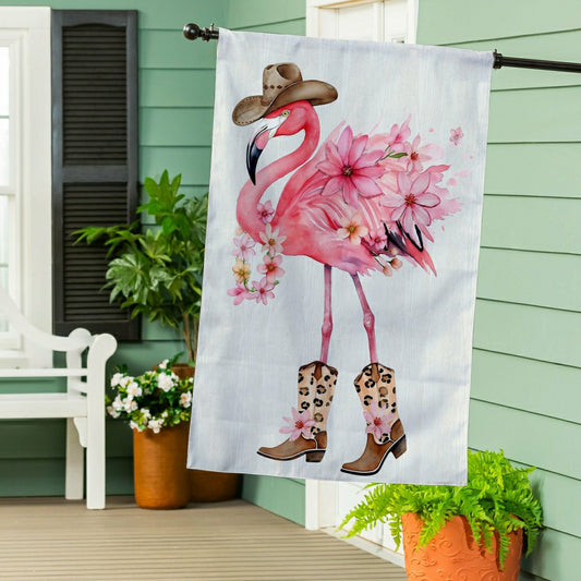Western Flamingo Burlap House Flag | Plow & Hearth
