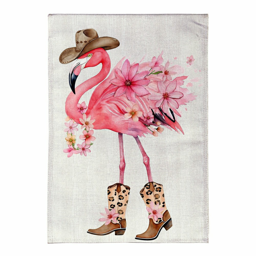 Western Flamingo Burlap House Flag | Plow & Hearth