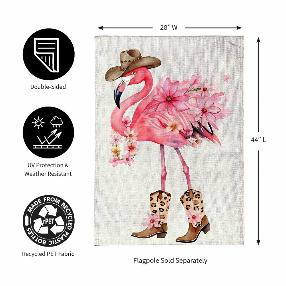 Western Flamingo Burlap House Flag | Plow & Hearth