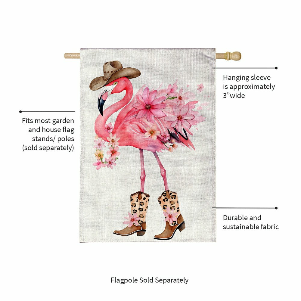 Western Flamingo Burlap House Flag | Plow & Hearth