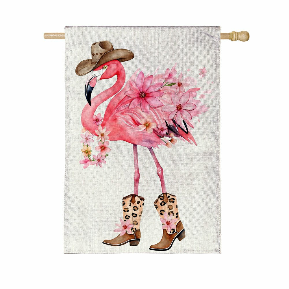 Western Flamingo Burlap House Flag | Plow & Hearth
