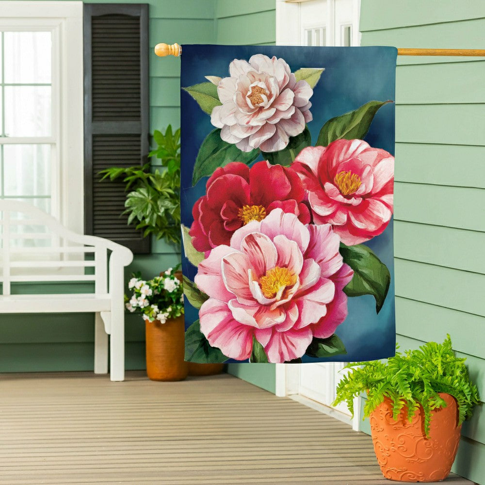 Multicolor Camellias Suede House Flag | Plow & Hearth