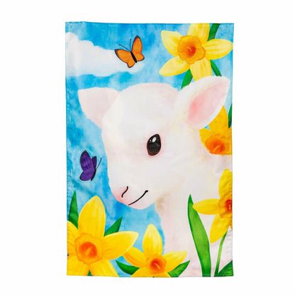 Lamb in Daffodil Field Applique House Flag | Plow & Hearth