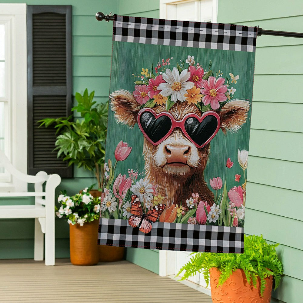 Floral Sunglasses Highland Cow Burlap House Flag | Plow & Hearth
