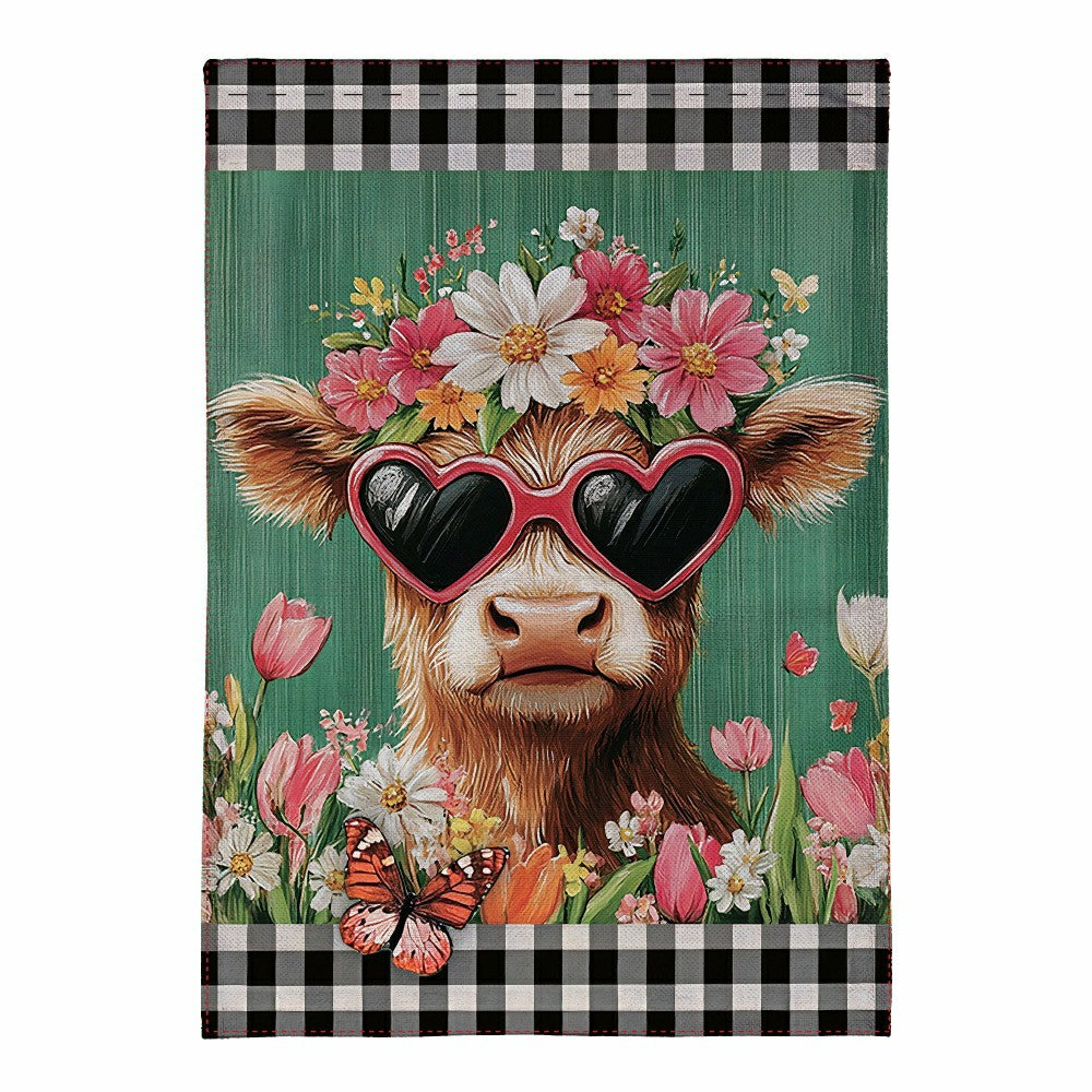 Floral Sunglasses Highland Cow Burlap House Flag | Plow & Hearth