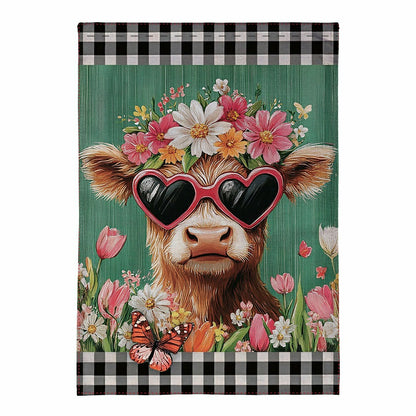 Floral Sunglasses Highland Cow Burlap House Flag | Plow & Hearth