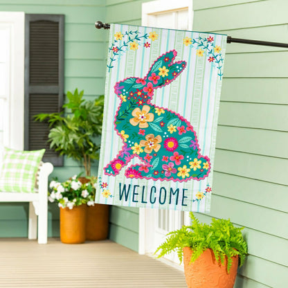 Floral Patterned Bunny Applique House Flag | Plow & Hearth
