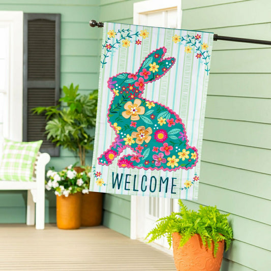 Floral Patterned Bunny Applique House Flag | Plow & Hearth