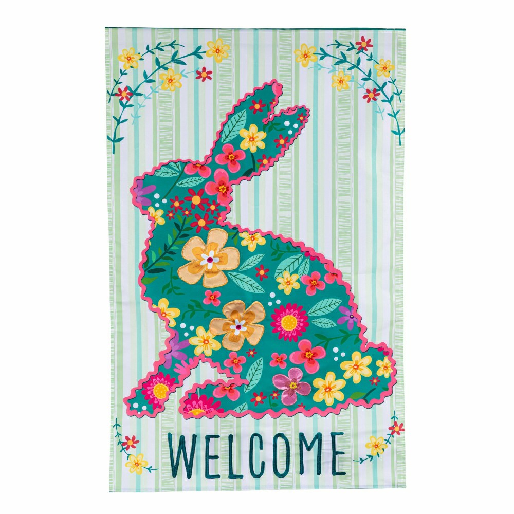 Floral Patterned Bunny Applique House Flag | Plow & Hearth