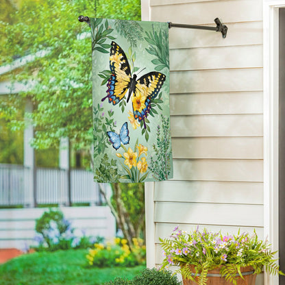 Cottage Garden Green & Yellow Florals Monarch Butterfly Suede House Fl | Plow & Hearth