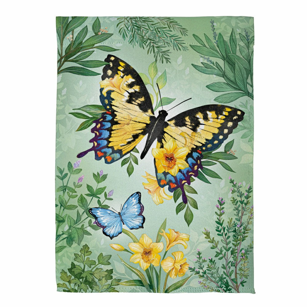 Cottage Garden Green & Yellow Florals Monarch Butterfly Suede House Fl | Plow & Hearth