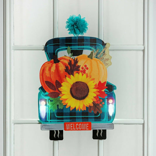 Fall Plaid Truck Lighted Window Décor | Plow & Hearth
