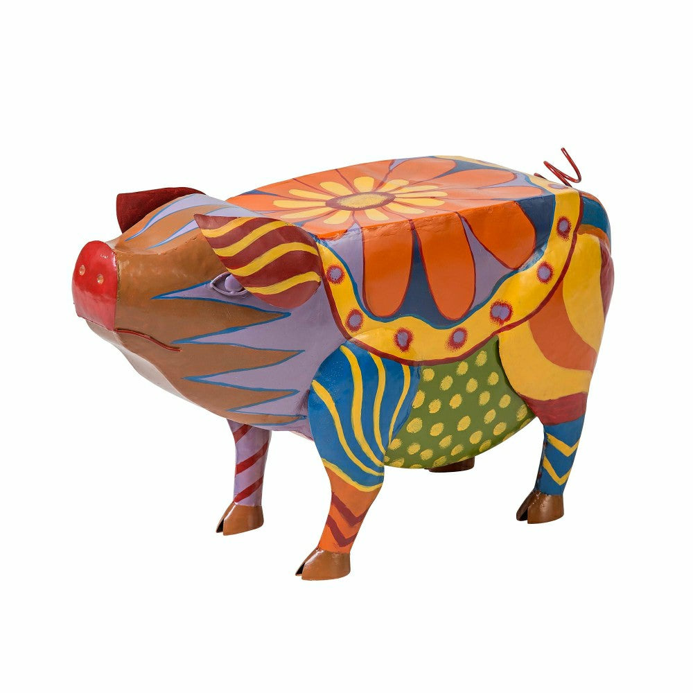 Colorful Folk Art Pig Side Table | Plow & Hearth
