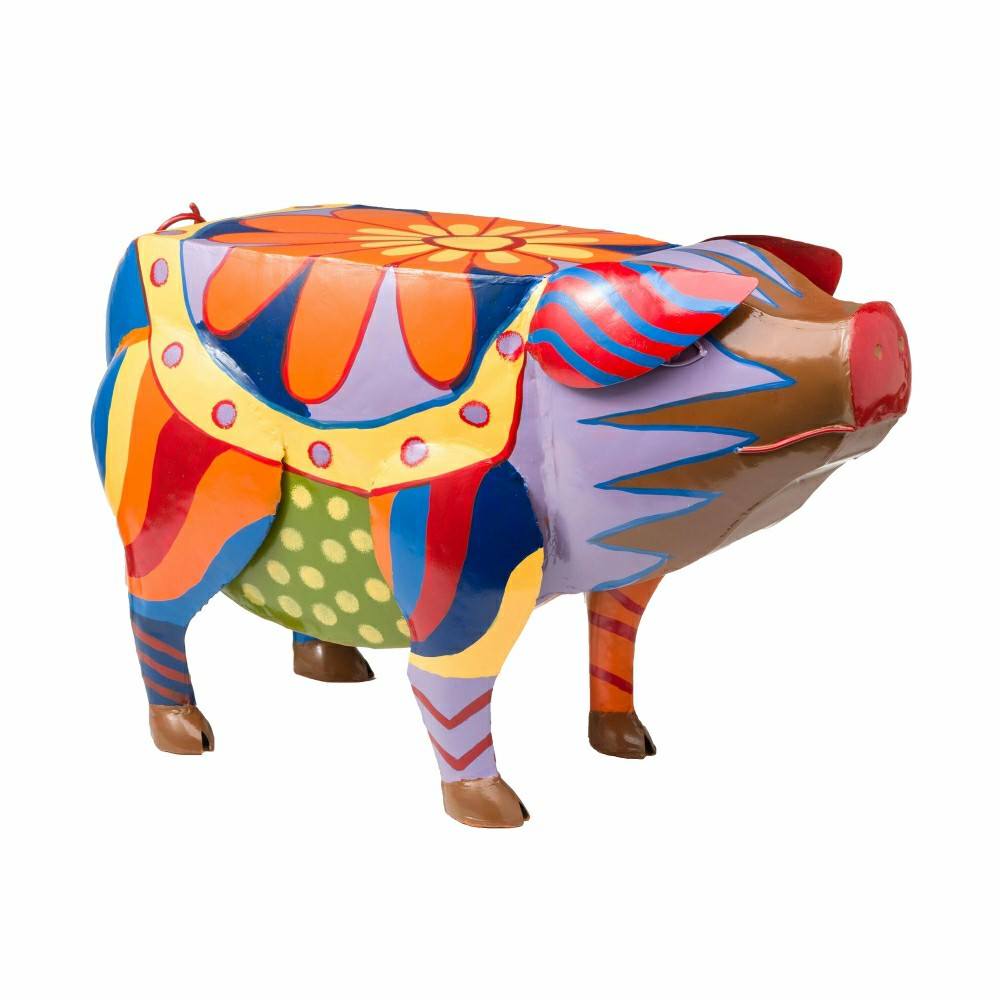Colorful Folk Art Pig Side Table | Plow & Hearth