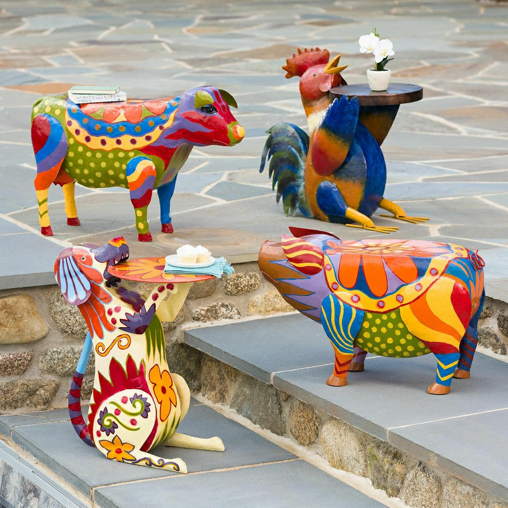 Colorful Folk Art Pig Side Table | Plow & Hearth