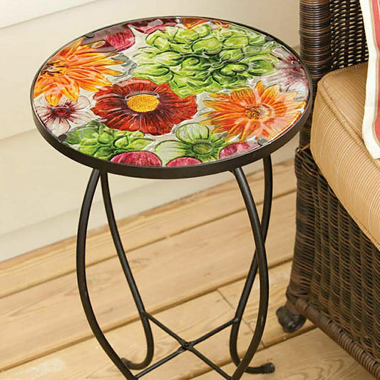 Round glass table, Gerber Daisies | Plow & Hearth