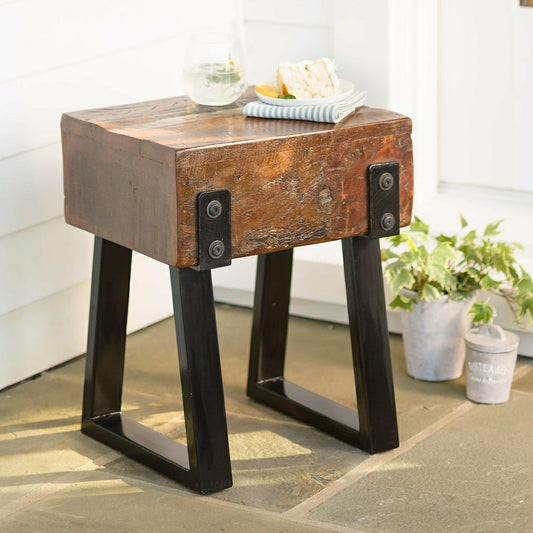 Richland Indoor/Outdoor Reclaimed Wood Stool/Side Table | Plow & Hearth