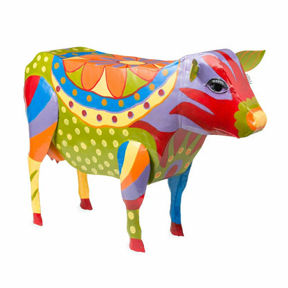 Handmade Colorful Painted Folk Art Cow Metal Side Table | Plow & Hearth