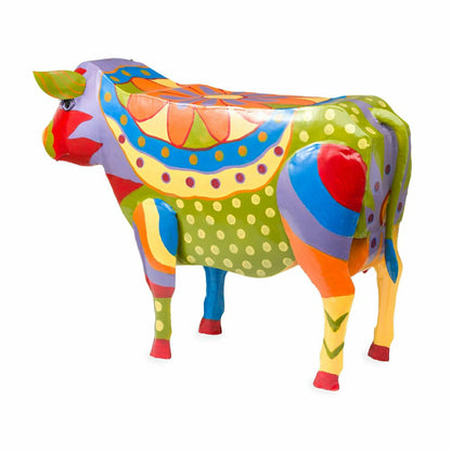 Handmade Colorful Painted Folk Art Cow Metal Side Table | Plow & Hearth