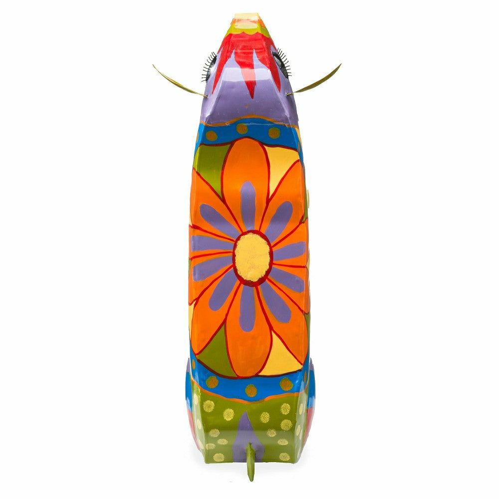 Handmade Colorful Painted Folk Art Cow Metal Side Table | Plow & Hearth