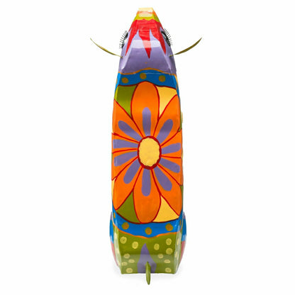 Handmade Colorful Painted Folk Art Cow Metal Side Table | Plow & Hearth
