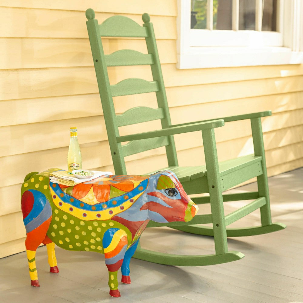 Handmade Colorful Painted Folk Art Cow Metal Side Table | Plow & Hearth