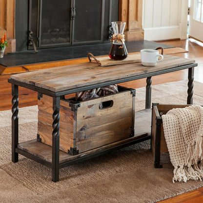 Deep Creek Bench/Table w/Metal Frame & Rustic Wood | Plow & Hearth