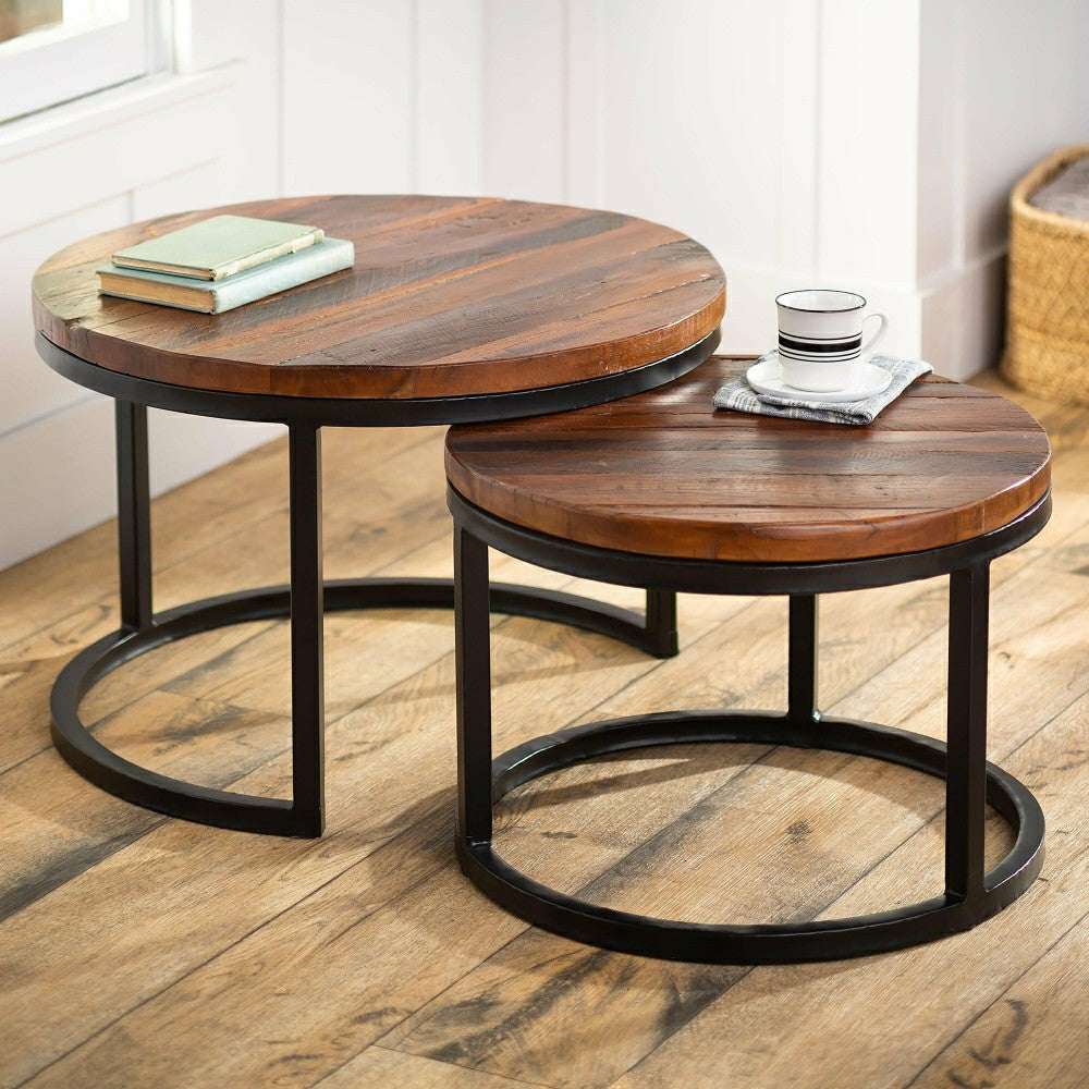Allegheny Reclaimed Wood Round Nesting Tables, Set of 2 | Plow & Hearth