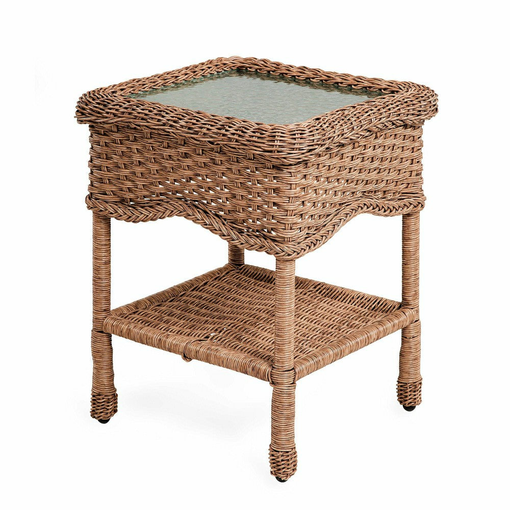 Wicker End Table with Glass Tabletop | Plow & Hearth