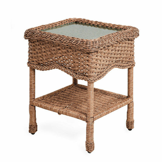 Wicker End Table with Glass Tabletop | Plow & Hearth