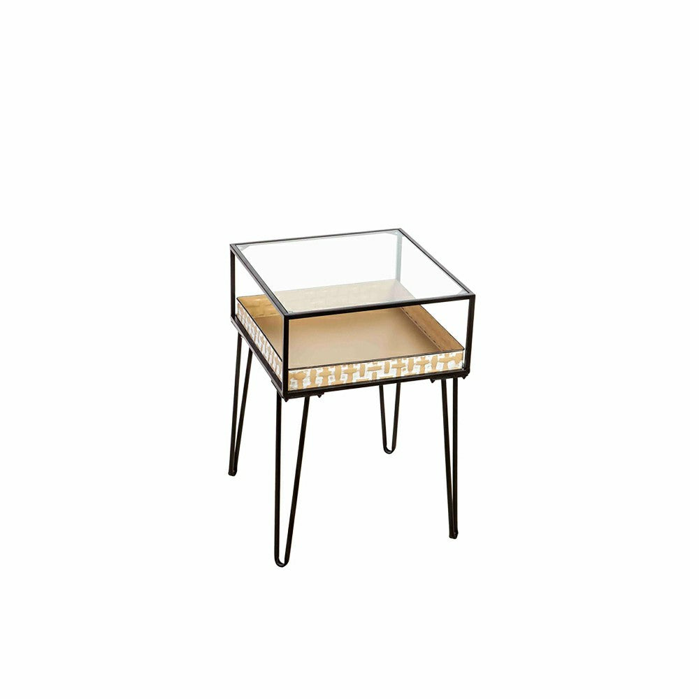 Metal Table with Glass Top and Gold Metal Planter Dish | Plow & Hearth