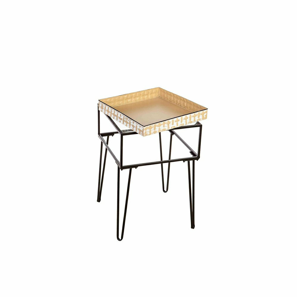 Metal Table with Glass Top and Gold Metal Planter Dish | Plow & Hearth