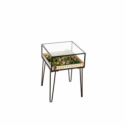 Metal Table with Glass Top and Gold Metal Planter Dish | Plow & Hearth